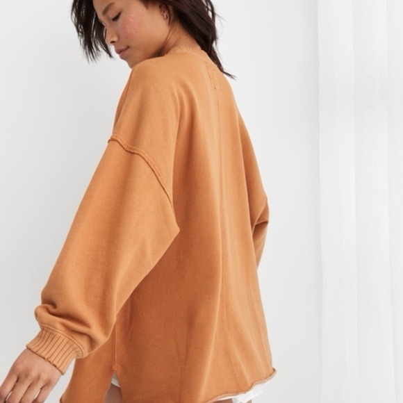 Aerie Down To Earth Oversized Crewneck Sweatshirt Mustard Tan Cotton size Large - Picture 2 of 7